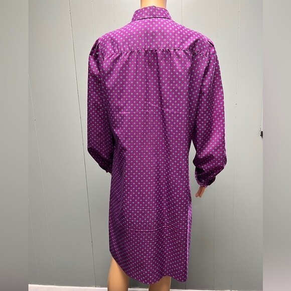 Vintage 70's purple and teal geometric shirt dress. Button Down Collared. Size L - Picture 9 of 14